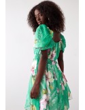 Airy dress with gathered waist, green 030800 - Online store - Boutique